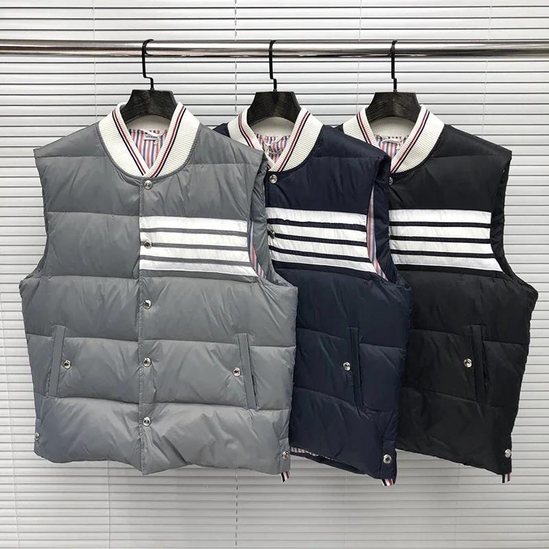 TB 겨울 남성용 다운 재킷, 패션 브랜드 다운 조끼, 매트 코튼 대비 색상, 4 스트라이프 디자인, 두꺼운 TB 따뜻한 조끼, 도매